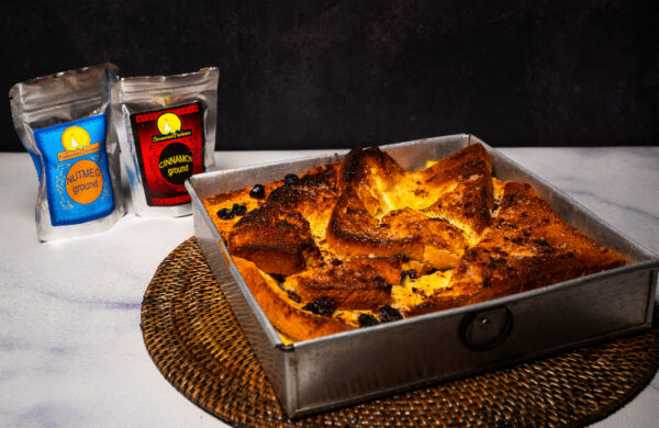 Bread and butter pudding recipe with ground cinnamon and nutmeg