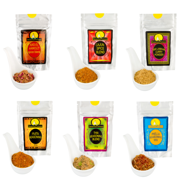 Sugar free spice bundle from Seasoned Pioneers containing 6 spice blends